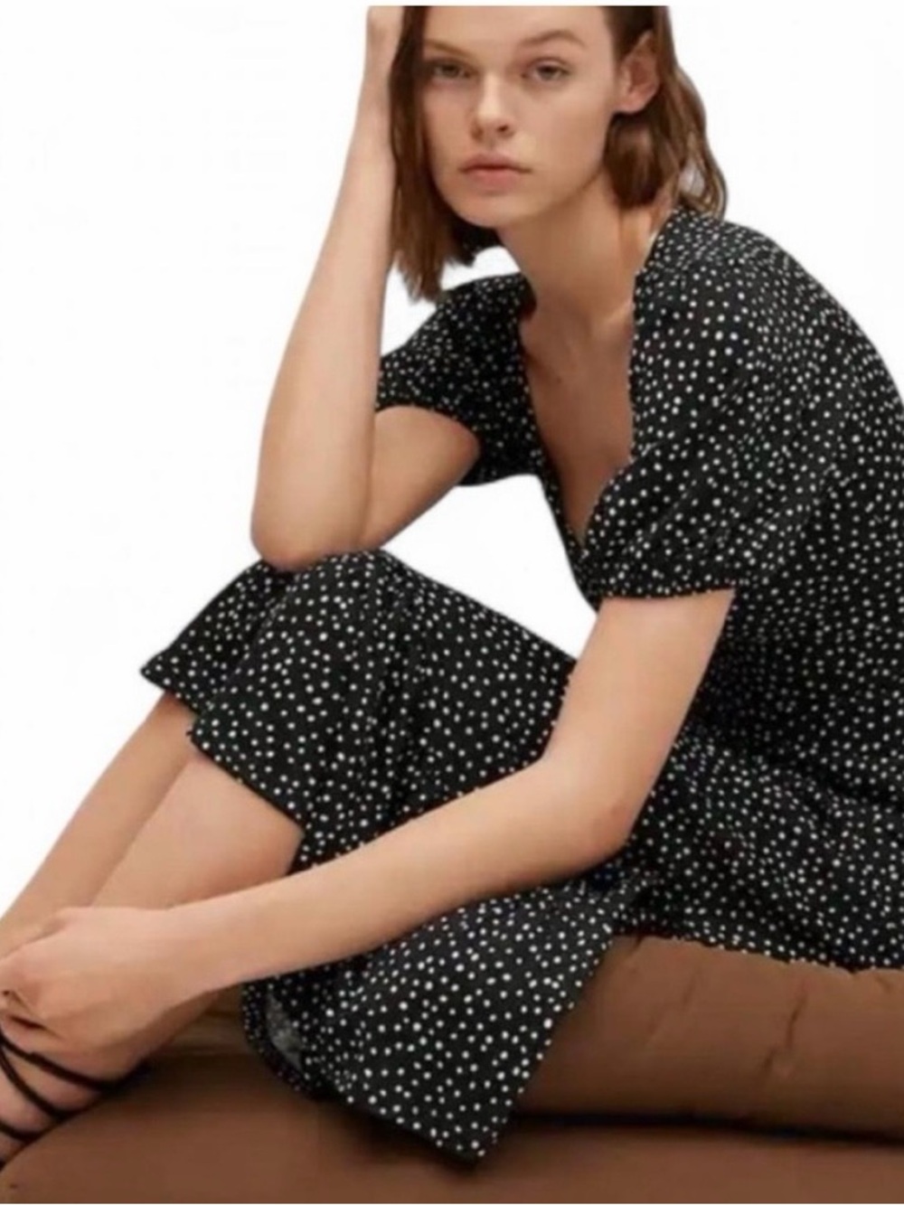 Mango Black and White Dotted Long Sleeve Dress